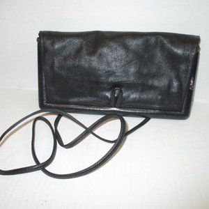 *Vintage Shirl Miller LTD Buttery Soft Black Leather Folding Clutch Shoulder Bag